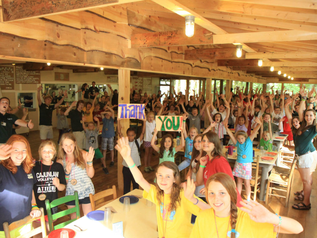 Campers eating in dining hall