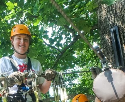 Camper about to zip line at the Hendersonville Adventure Day Camp