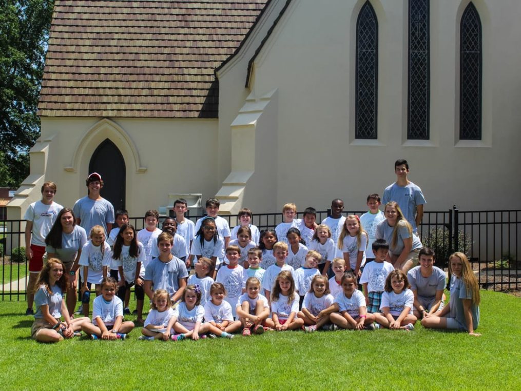 Group of campers at Leadership Academy wearing white shirts